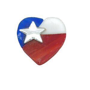 Vintage Texas Flag Heart Pin Brooch Red White & Blue Slag Glass with Silver Star